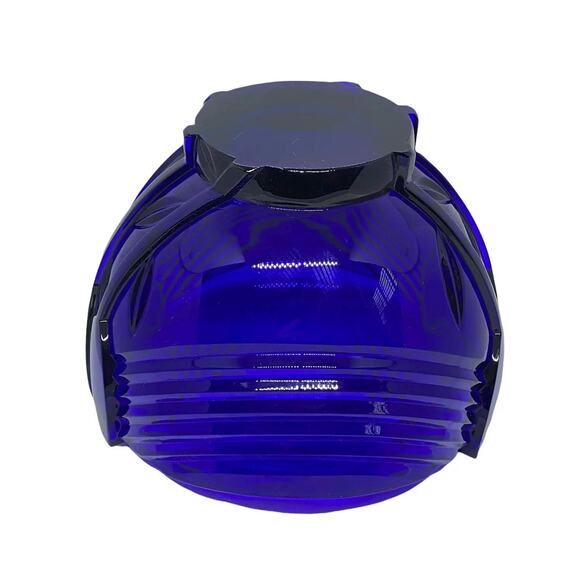 Vintage Cobalt Blue Art Deco Centerpiece Bowl With Tulip Design - Picture 6 of 10